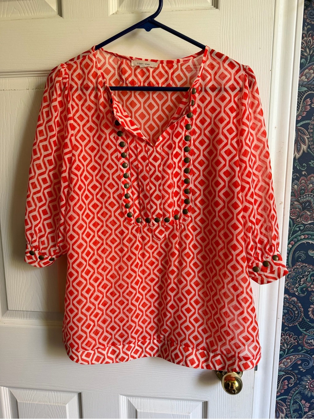 41 Hawthorn Orange and White Geometric  Blouse